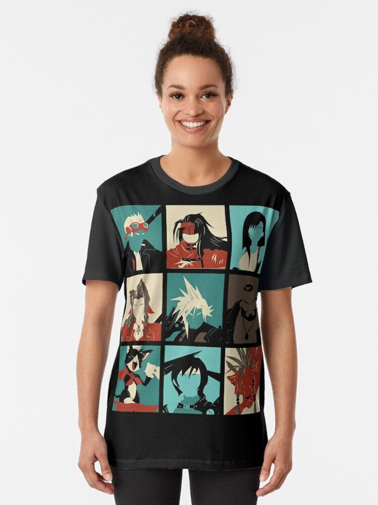 Final Fantasy VII Graphic T-Shirt featuring cloud strife, aeris, and tifa from the popular video game - Women