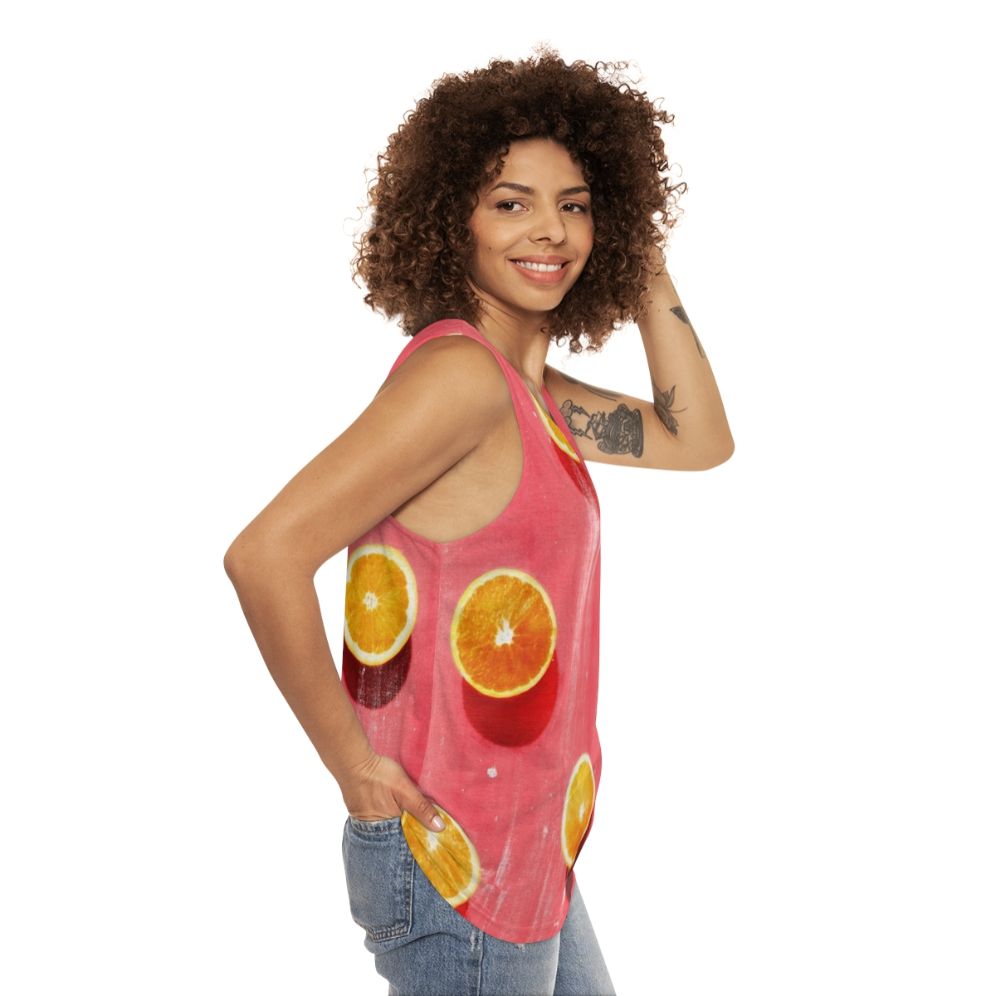 Unisex tank top with colorful fruit graphic design - women side