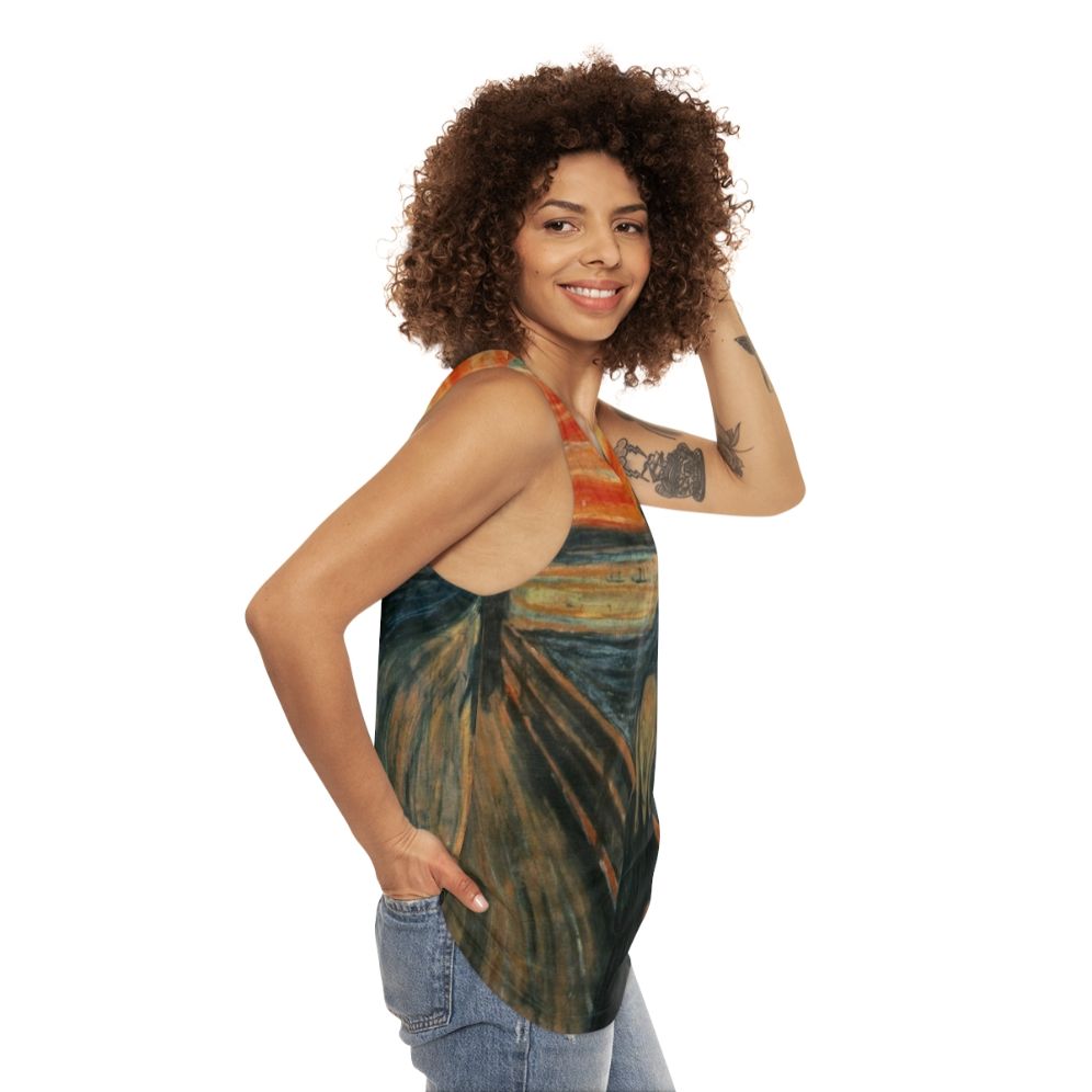 Unisex tank top featuring Edvard Munch's "The Scream" artwork - women side