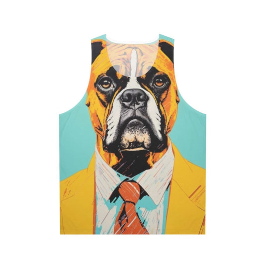 Boxer dog wearing a yellow suit, retro dog art design