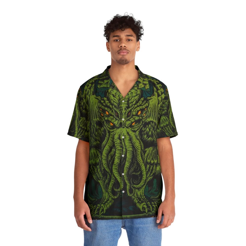 Cthulhu-inspired Hawaiian shirt featuring the Sleeper of R'lyeh - People Front