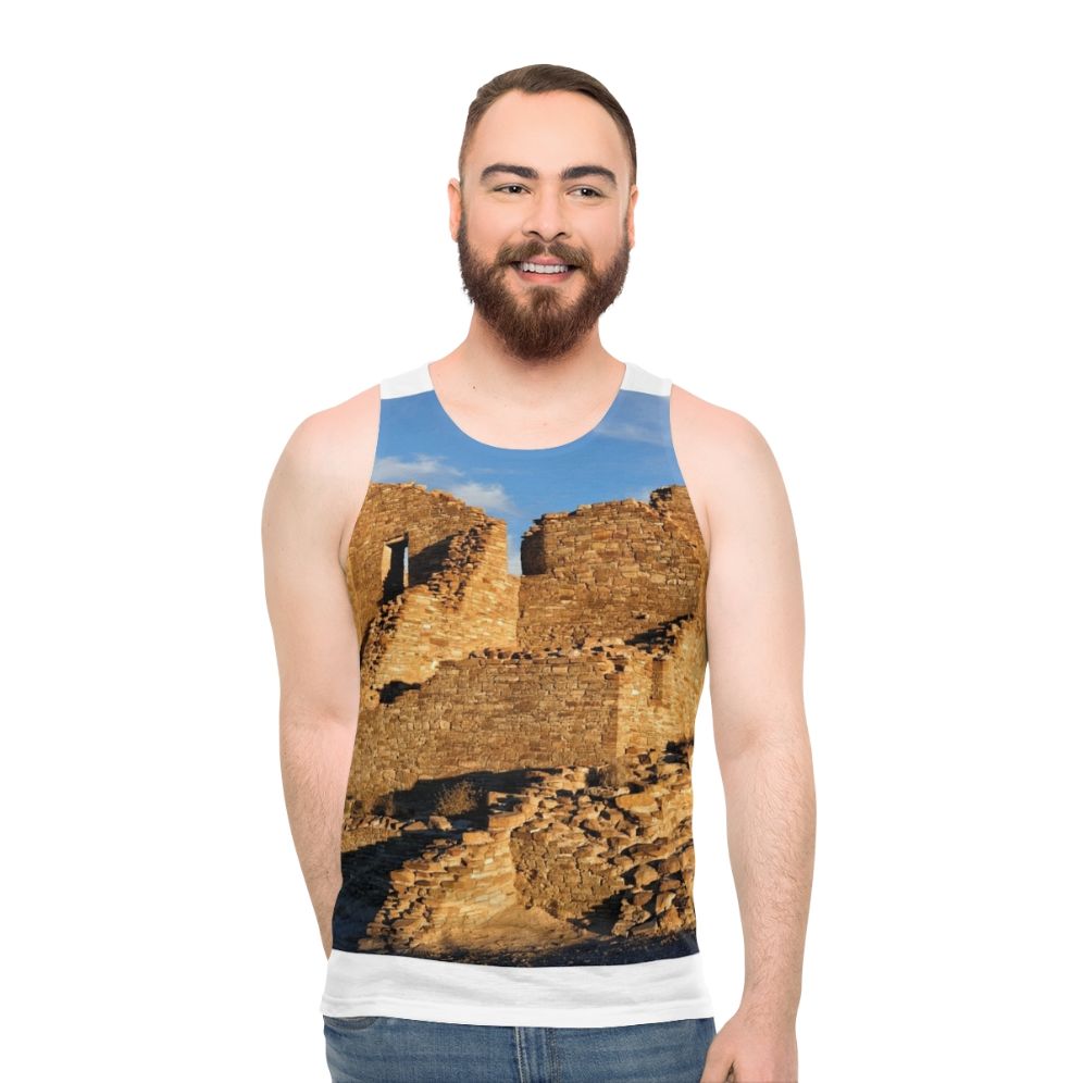 Anasazi Masonry Unisex Tank Top with Chaco Canyon Prehistoric Design - men