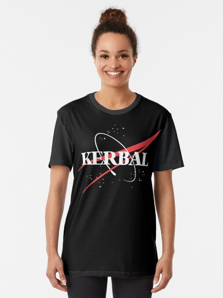 Kerbal Space Program graphic t-shirt and hoodie featuring the iconic Kerbal "meatball" logo and space elements for KSP fans. - Women