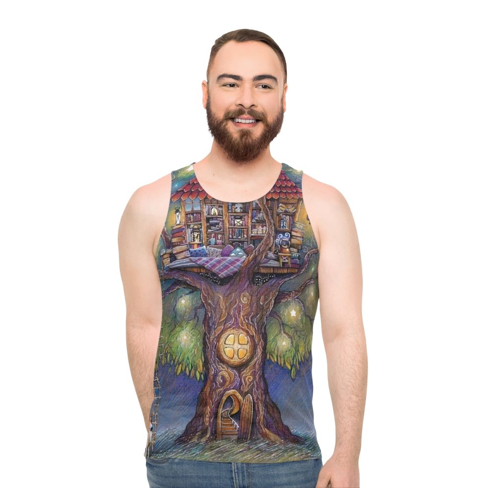 Treehouse Unisex Tank Top with Nature-Inspired Design - men