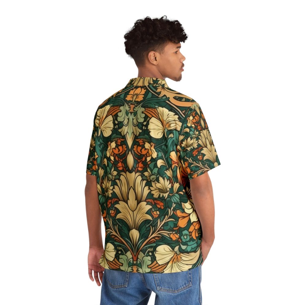 Art Nouveau Hawaiian Shirt with Tropical Floral Print - Flat lay