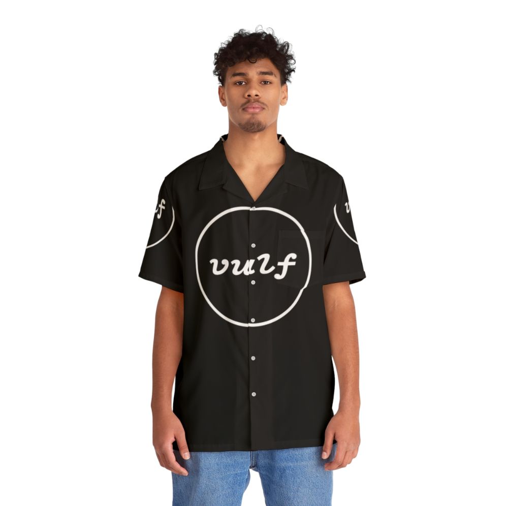 Vulfpeck 1612 logo printed on a Hawaiian-style shirt - People Front