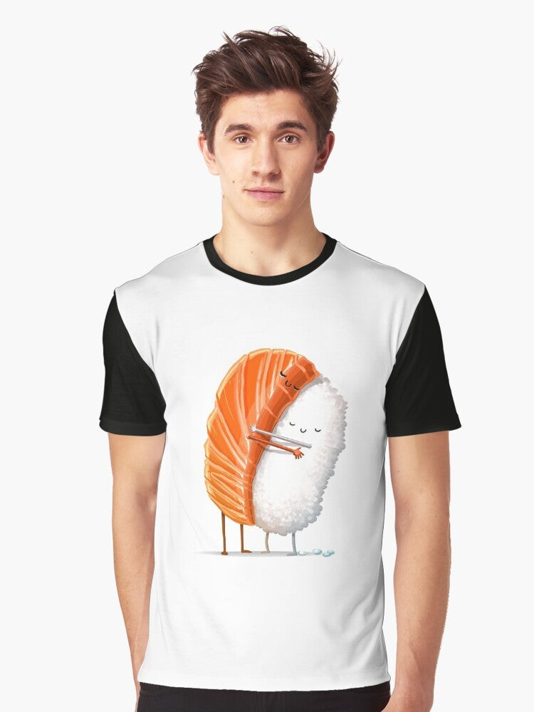 Sushi hug graphic t-shirt with cute design for sushi and anime lovers - Men