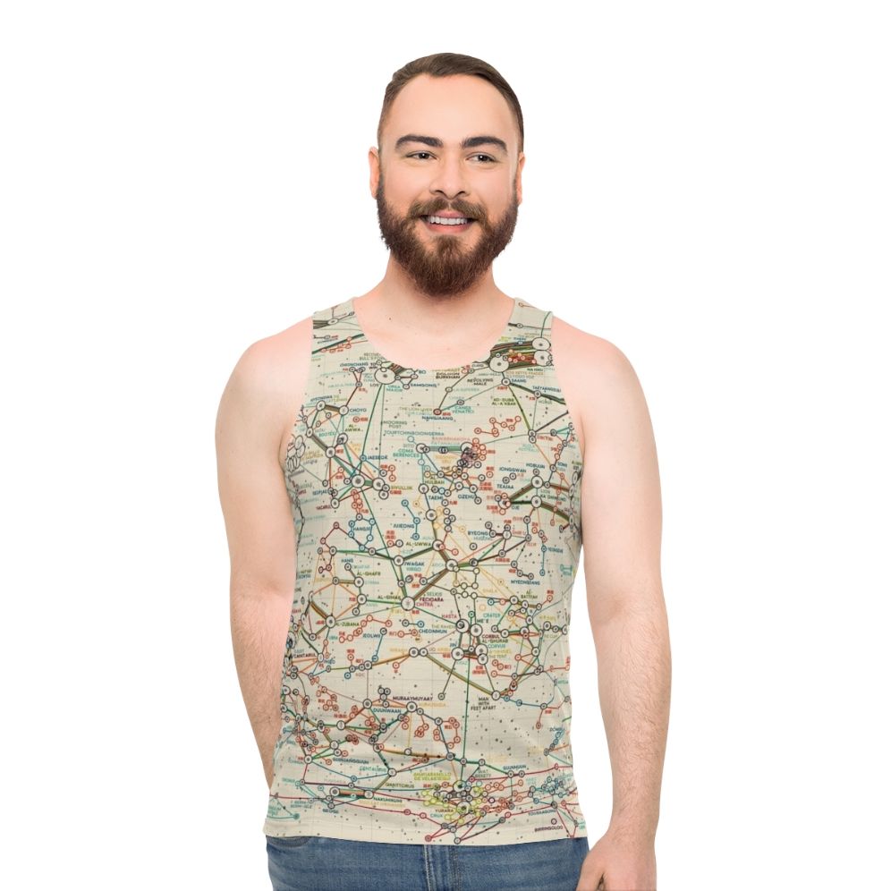 Unisex tank top with a data visualization of the night sky and constellations - men