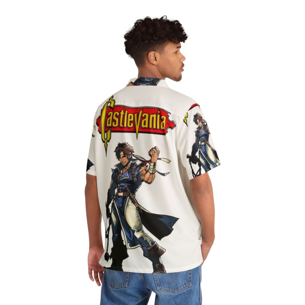 Castlevania Hawaiian Shirt featuring characters Alucard, Trevor Belmont, and Sypha Belnades - People Back