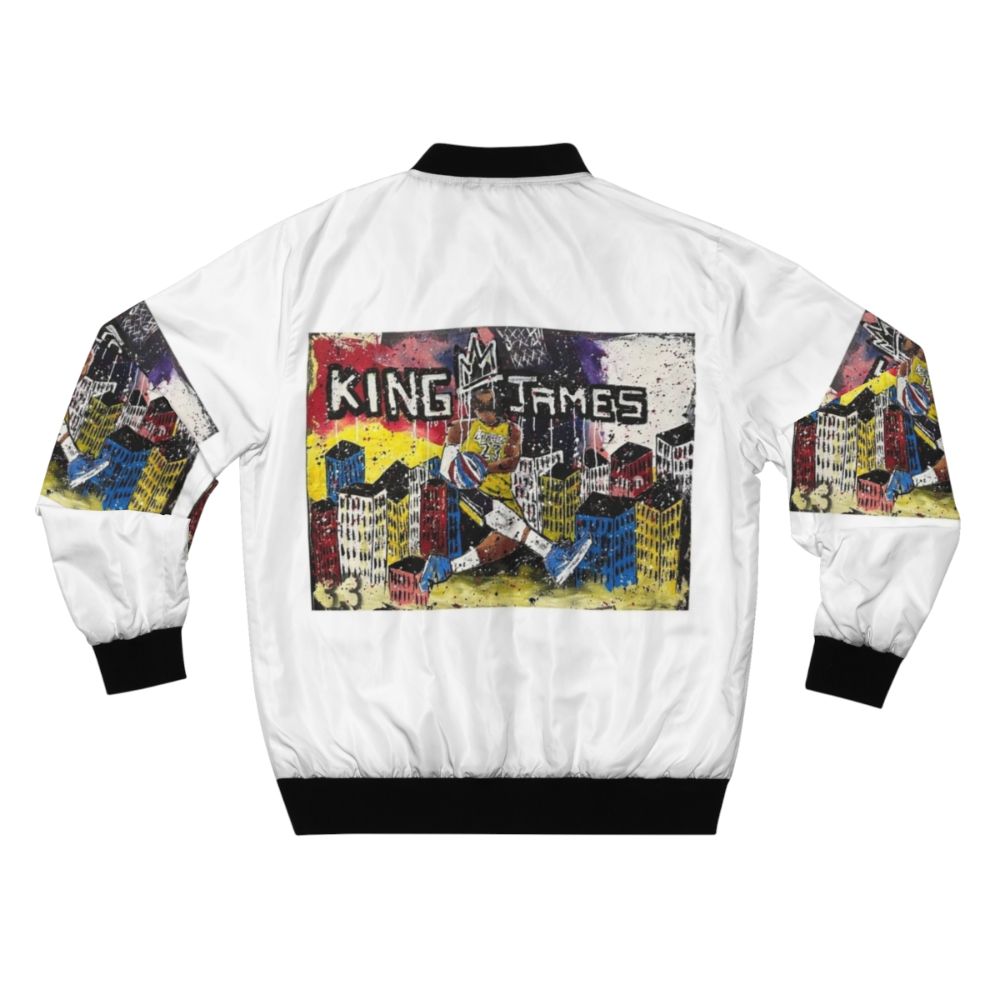 Lebron James inspired bomber jacket with basketball and Lakers graphics - Back