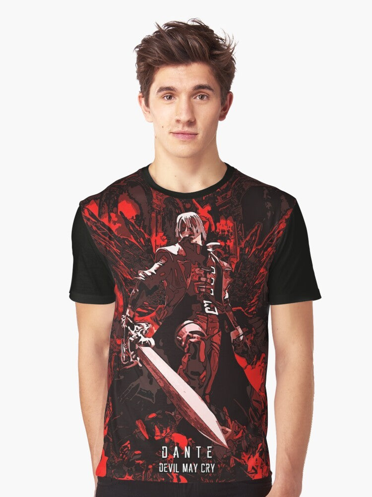 Classic Dante from Devil May Cry graphic t-shirt featuring the character Dante and abstract design - Men