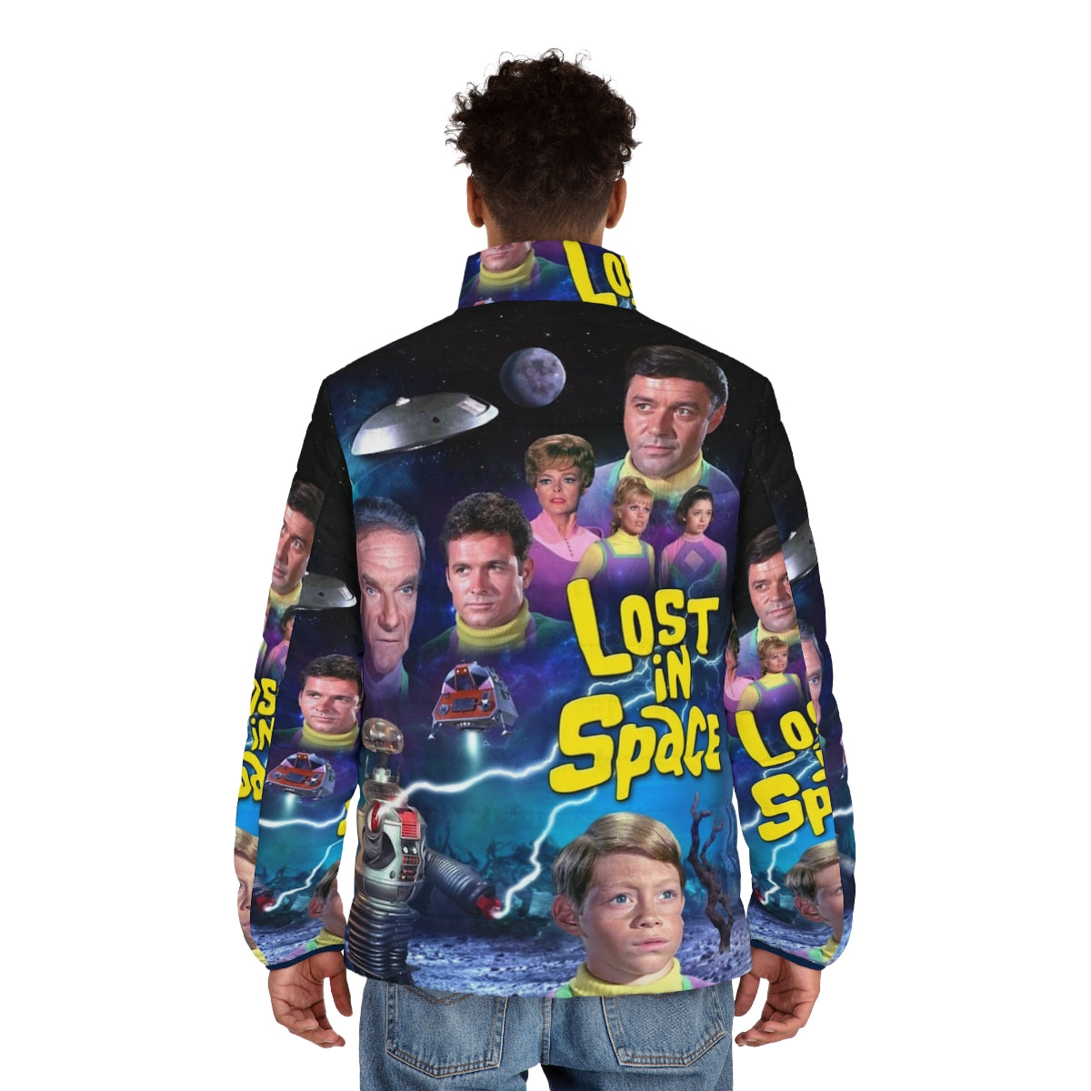 Lost In Space Season 3 Puffer Jacket featuring the show's logo and space exploration imagery - men back