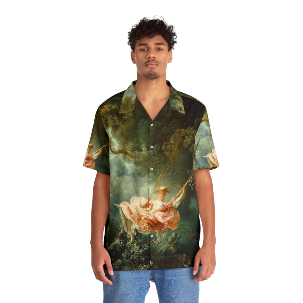 Rococo Hawaiian Shirt featuring The Swing painting by Jean Honore Fragonard - People Front