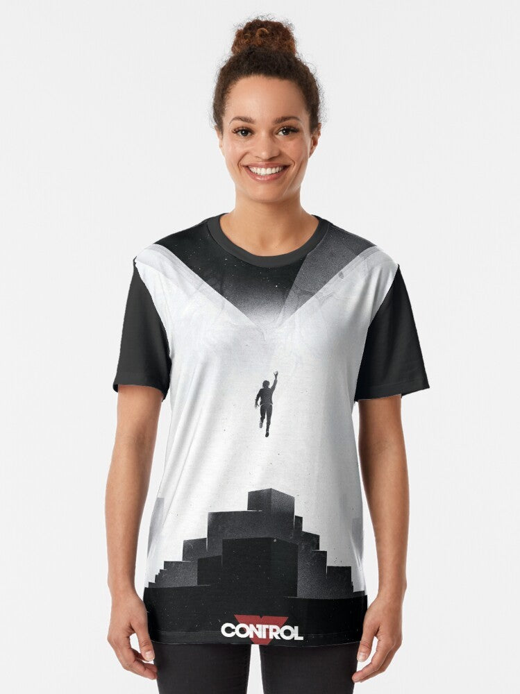 Federal Bureau of Control video game graphic t-shirt featuring the FBC logo and design elements - Women