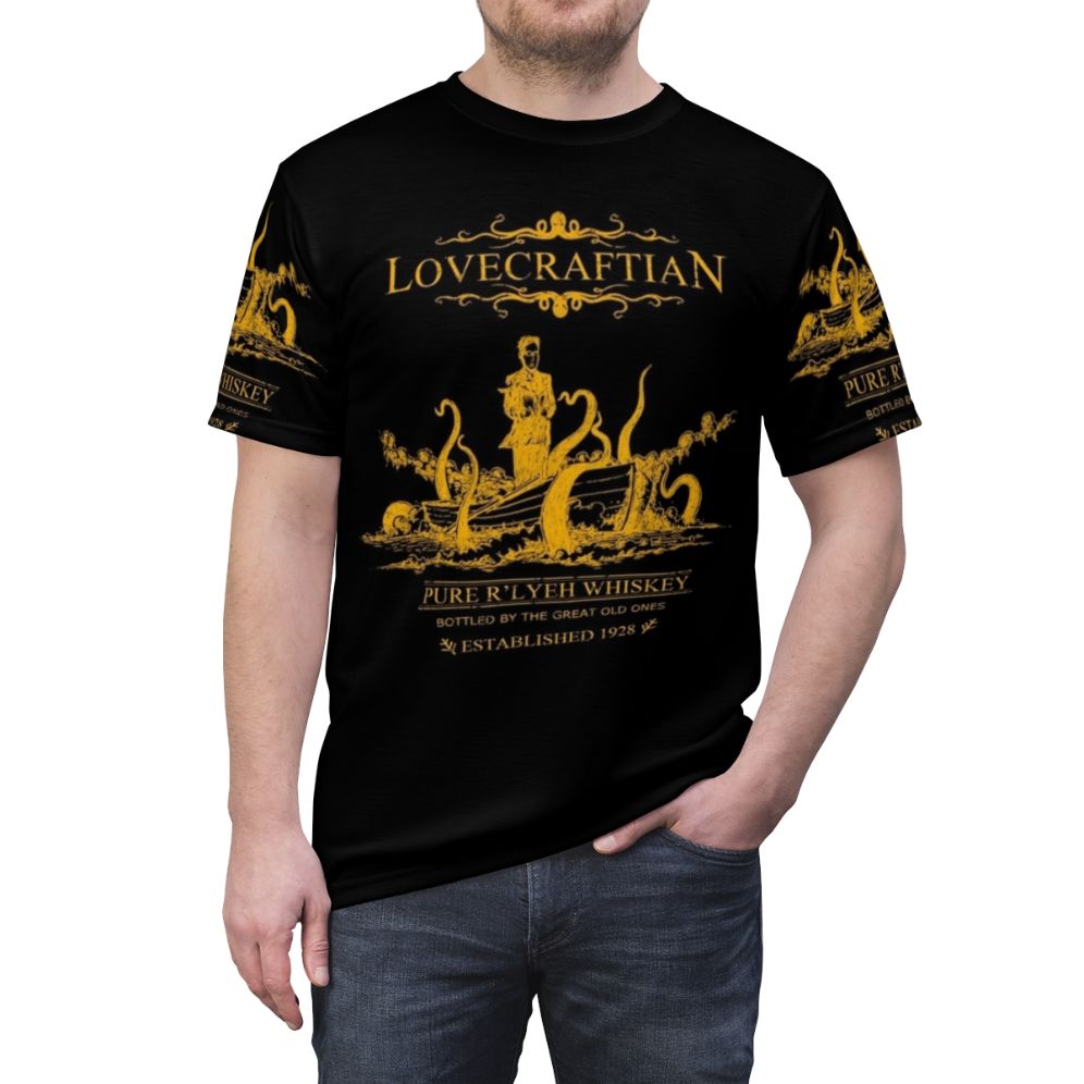 Lovecraftian Cthulhu Rlyeh Horror T-shirt with Cosmic Horror Design - men front