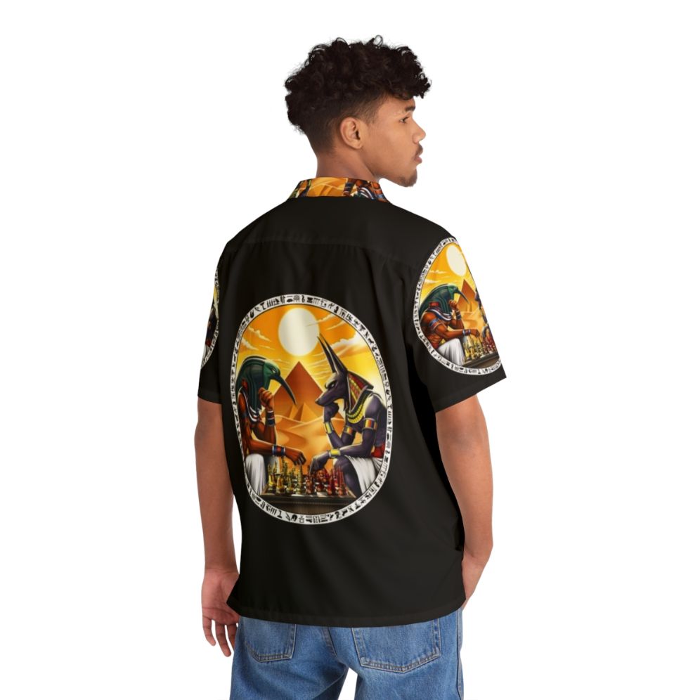 Egyptian mythology Hawaiian shirt with Anubis and Thoth - Flat lay