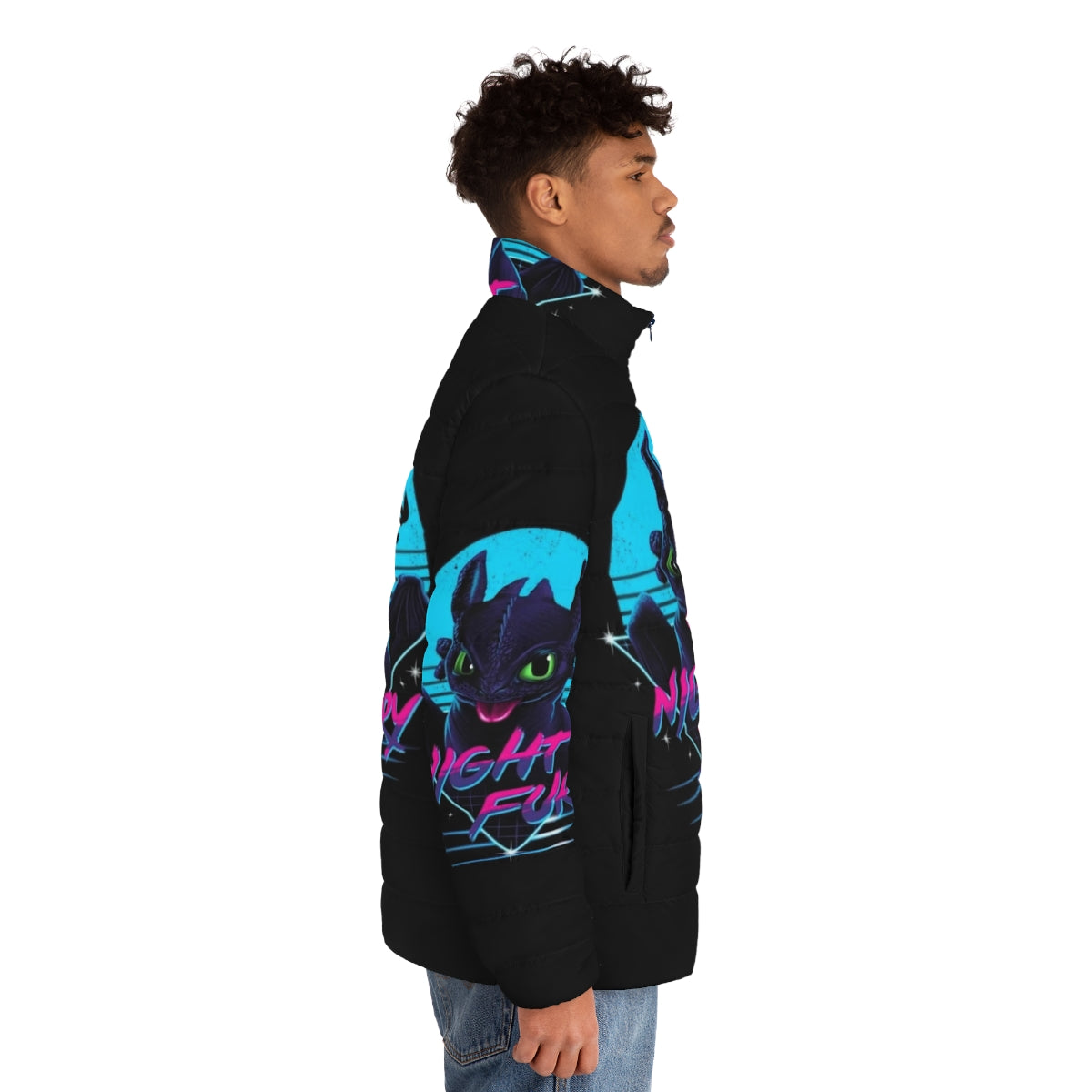 Toothless Night Fury Puffer Jacket - Cozy and Cute Dragon-Themed Outerwear - men side right