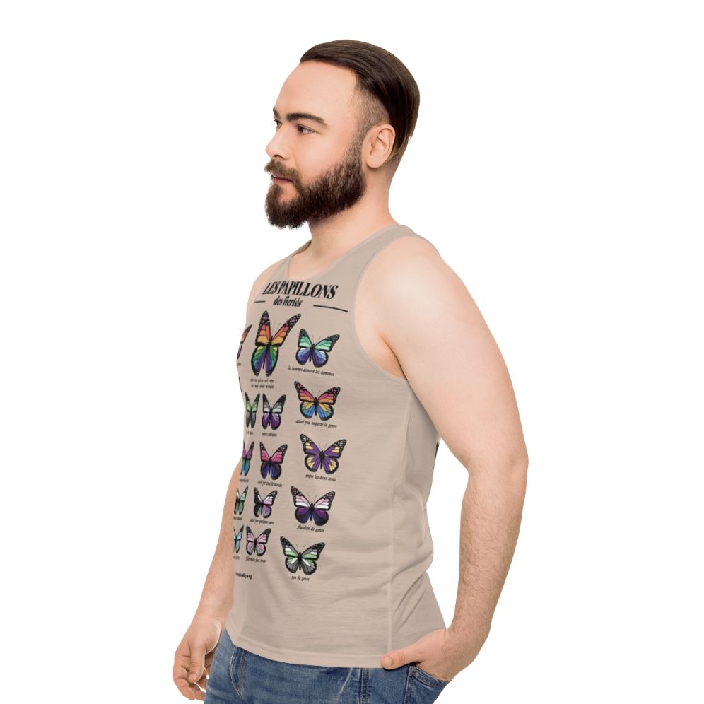 Unisex tank top with a butterfly design for LGBTQ+ pride - men side