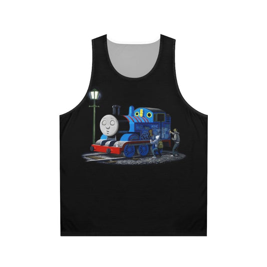 Banksy-inspired Thomas the Tank Engine graffiti unisex tank top