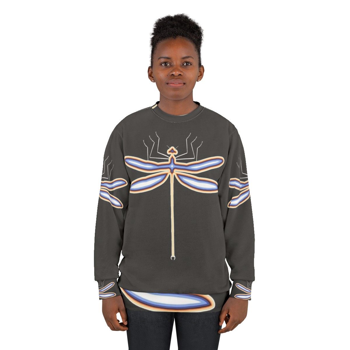 Dragonfly Legendary Animals Sweatshirt with Colorful Abstract Design - women