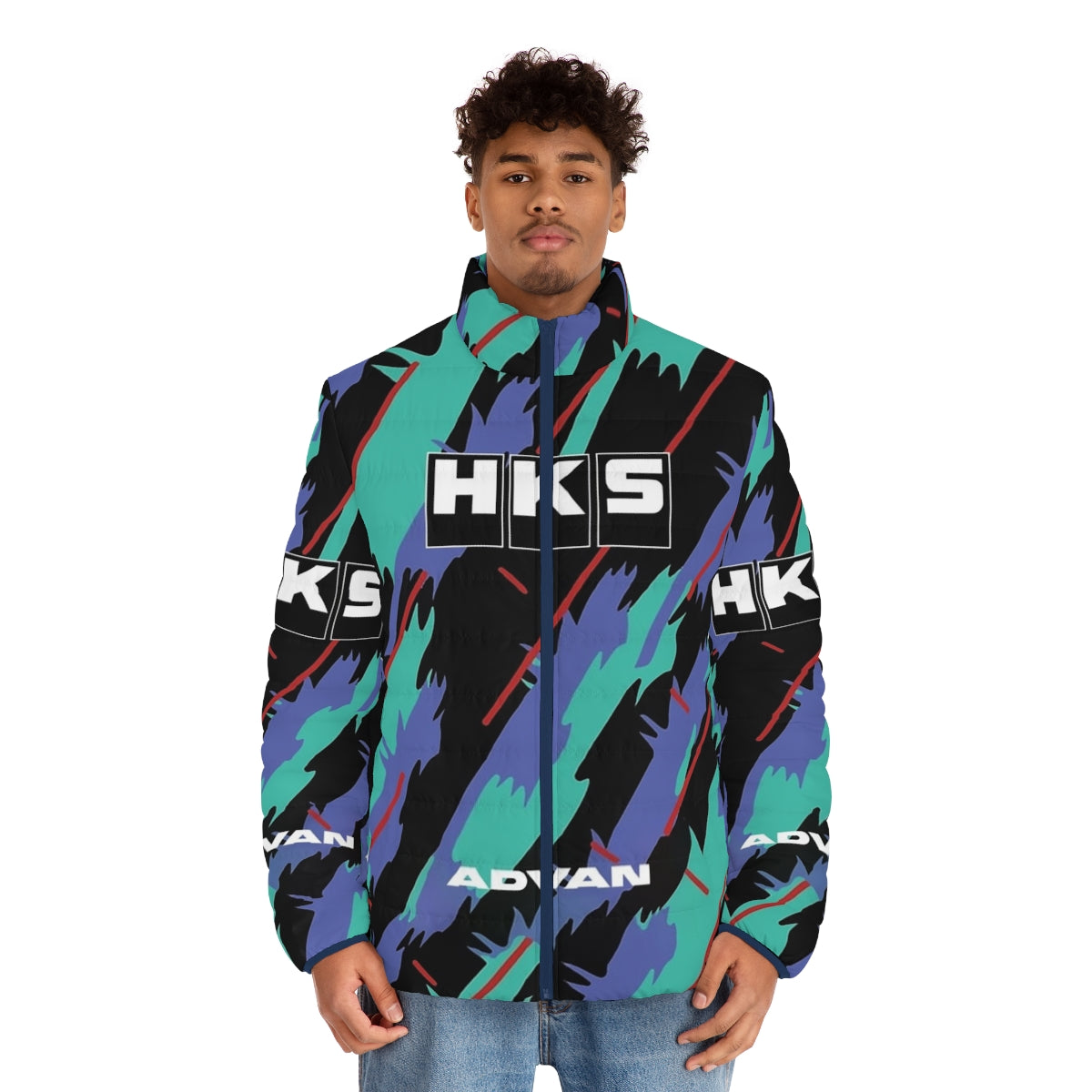 HKS Advan JDM Puffer Jacket with Japanese design elements - men front