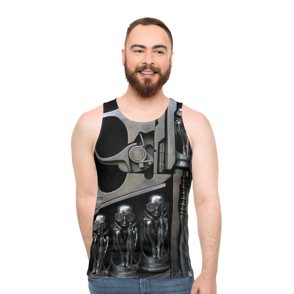 HR Giger inspired sculpture unisex tank top - men