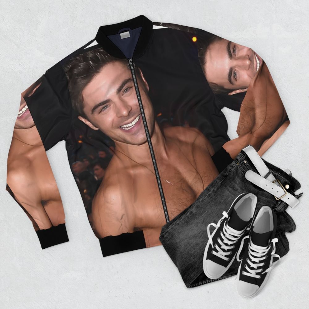 Zac Efron Inspired Bomber Jacket - Flat lay