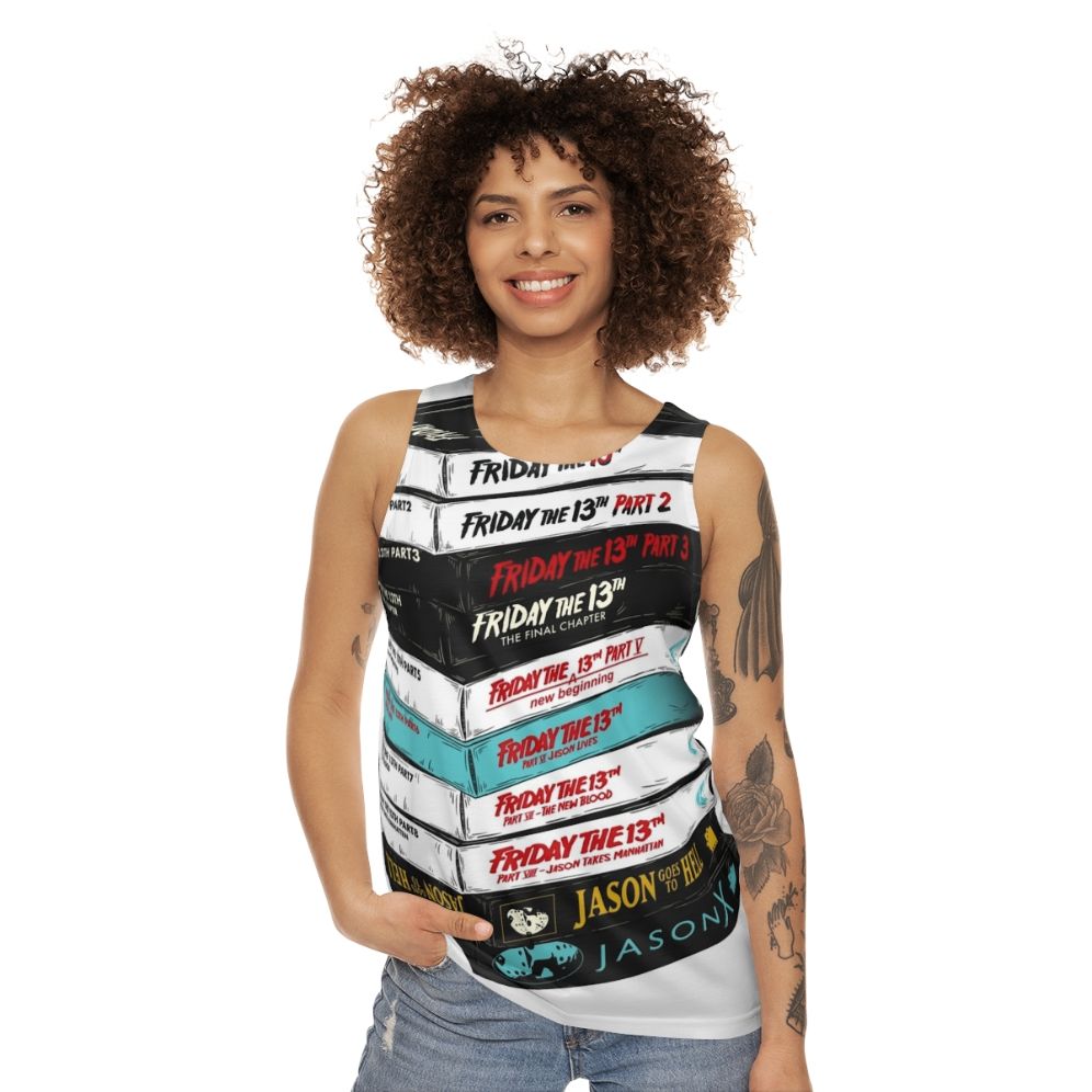 Retro Friday the 13th VHS Stack Unisex Tank Top - women