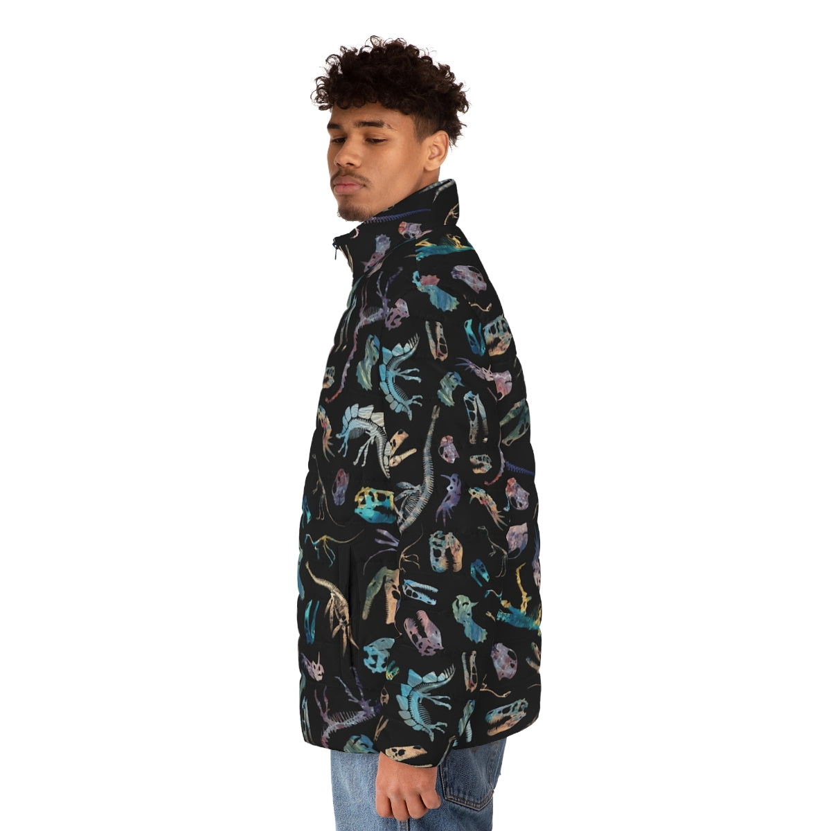 Dinosaur fossil-inspired puffer jacket with a sleek, contemporary silhouette - men side left