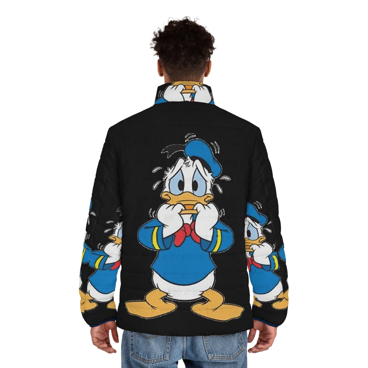 Amusing Donald Duck-inspired puffer jacket with cartoon graphics - men back