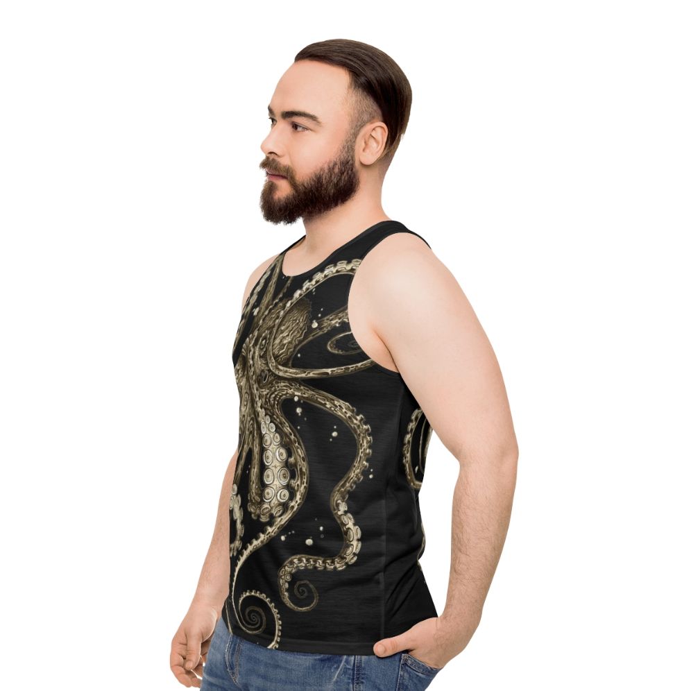 Octopus Sepia Psychedelic Unisex Tank Top - men side