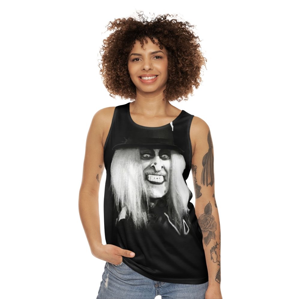 Zombo black background unisex tank top for Halloween and zombie fans - women