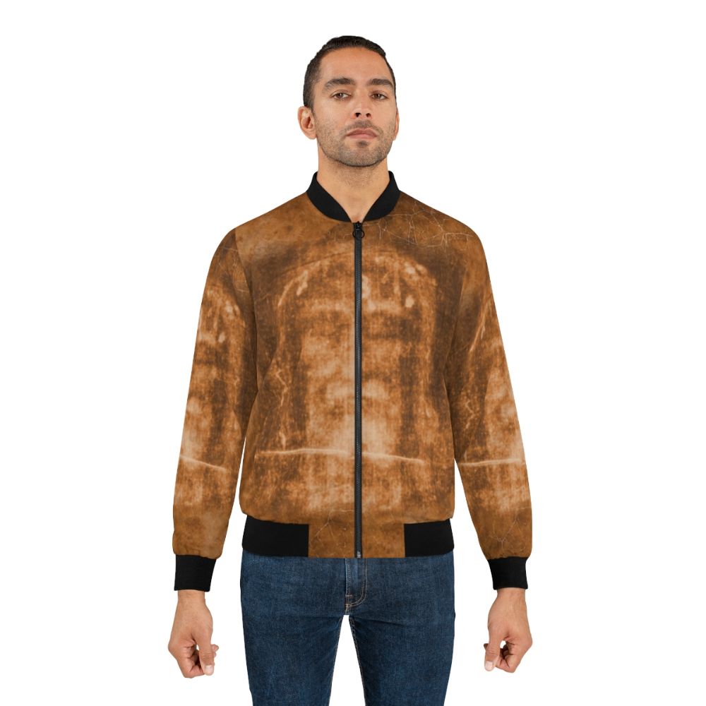 Passion of Christ Crucifix Bomber Jacket featuring the Holy Face of Jesus - Lifestyle