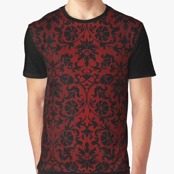 Dark red and black damask pattern graphic t-shirt