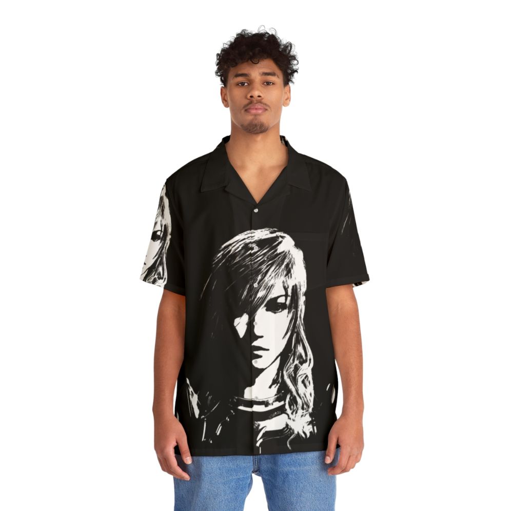 Final Fantasy XIII Lightning Character Black and White Hawaiian Shirt - People Front