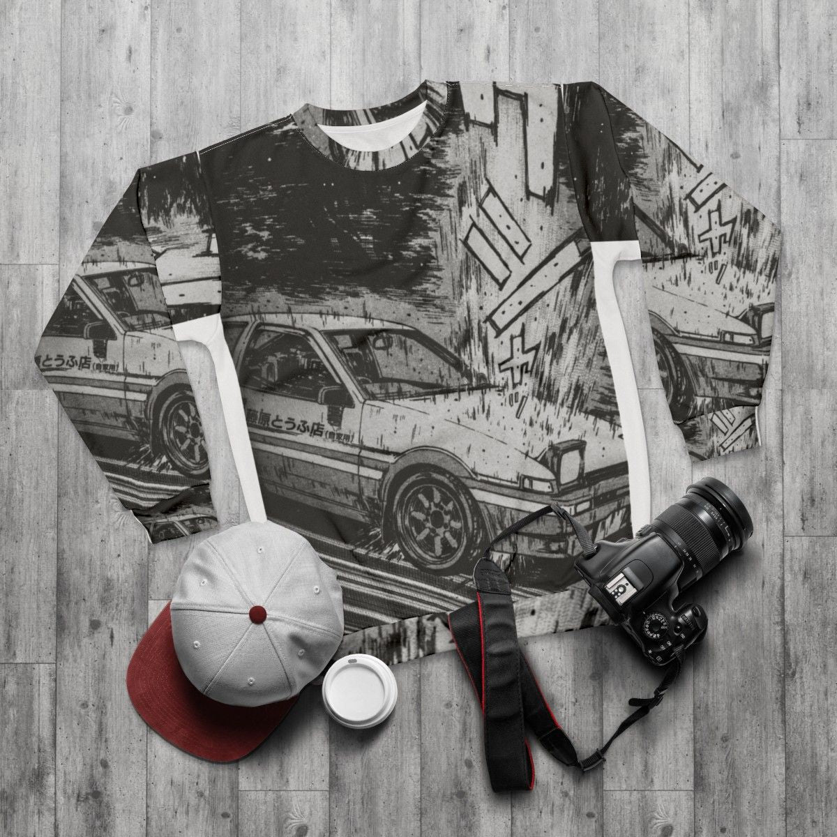 Initial D Toyota AE86 Drifting Sweatshirt - flat lay