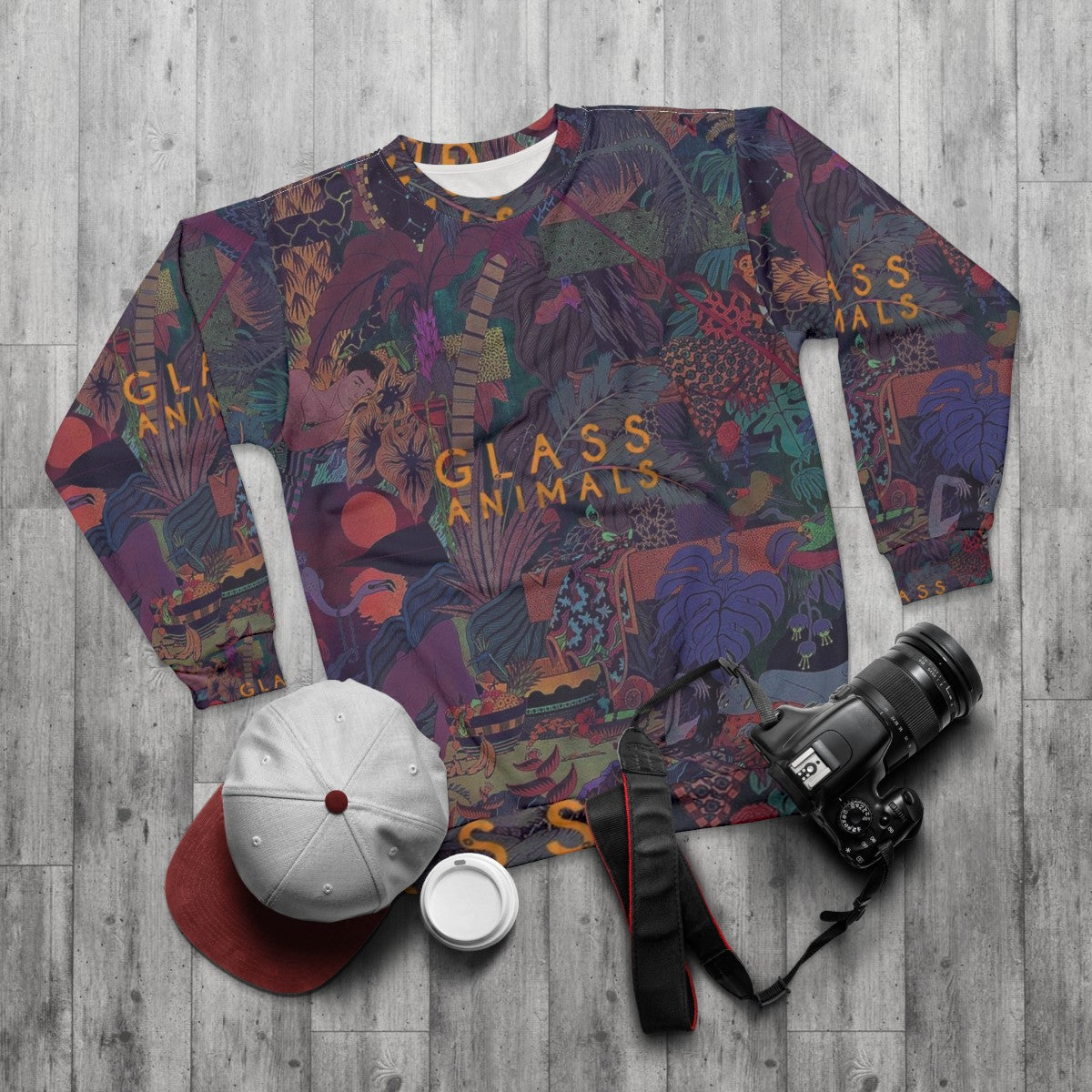 Glass Animals Zaba Sweatshirt featuring the iconic album art - flat lay