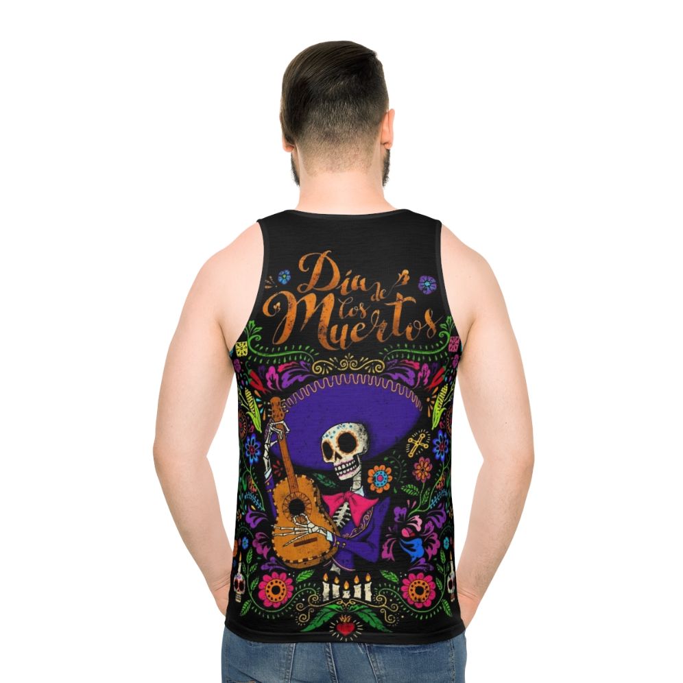 Dia de los muertos tank top with skeleton and sugar skull design - men back