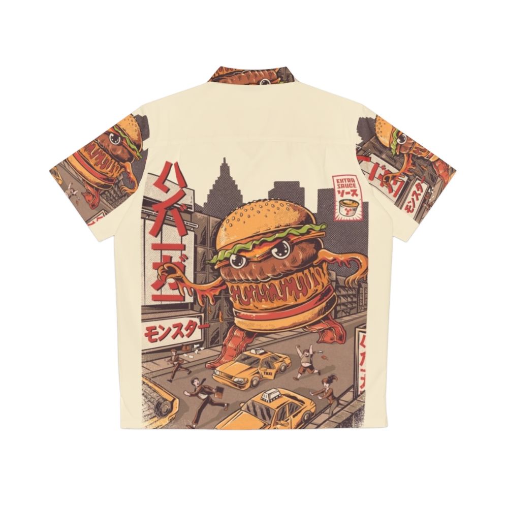 Burgerzilla cartoon character hawaiian shirt - Back