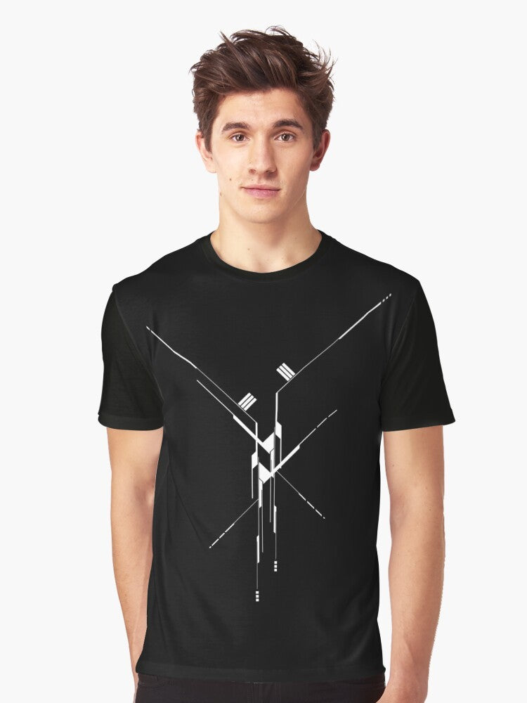 Geometric futuristic lines graphic design on a t-shirt - Men