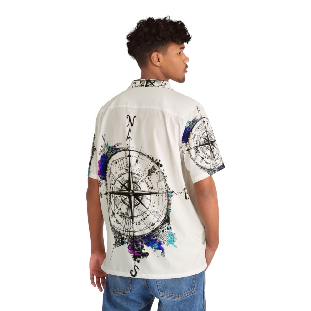 Wanderlust Hawaiian Shirt with Compass and World Map Design - People Back