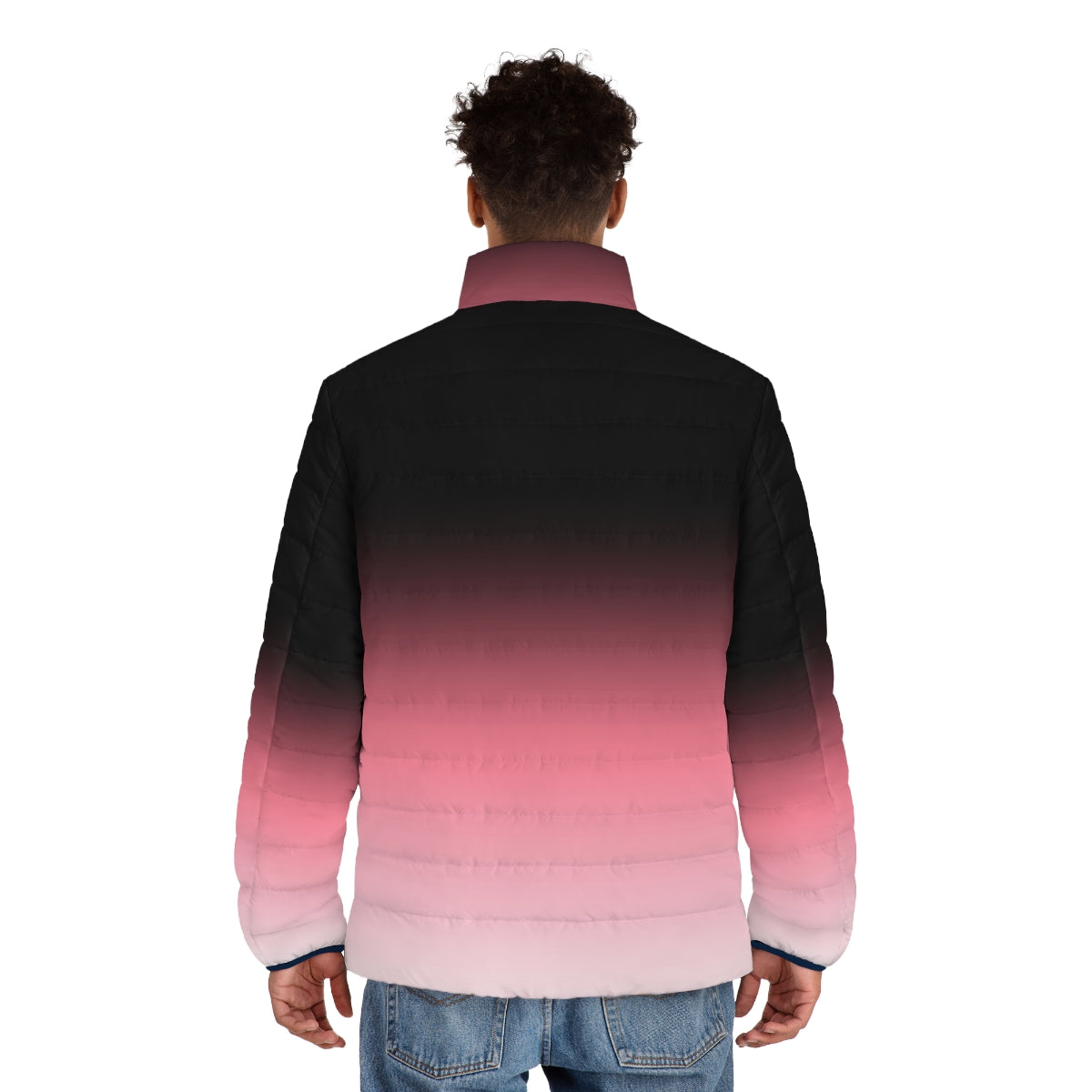 Ombre dip dye puffer jacket in black, pink, and white colors - men back