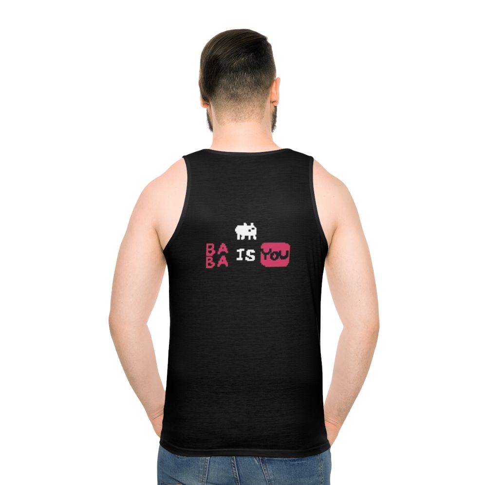 Baba Is You unisex tank top featuring pixel art design - men back