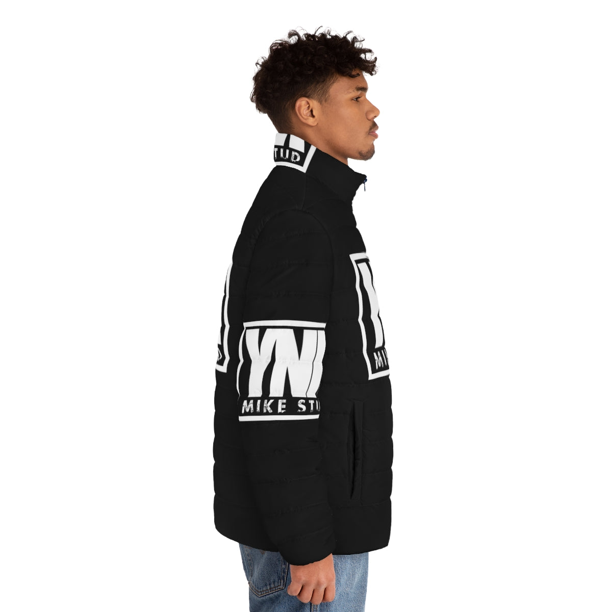 Ynk Mike Stud inspired white puffer jacket with fan art design - men side right