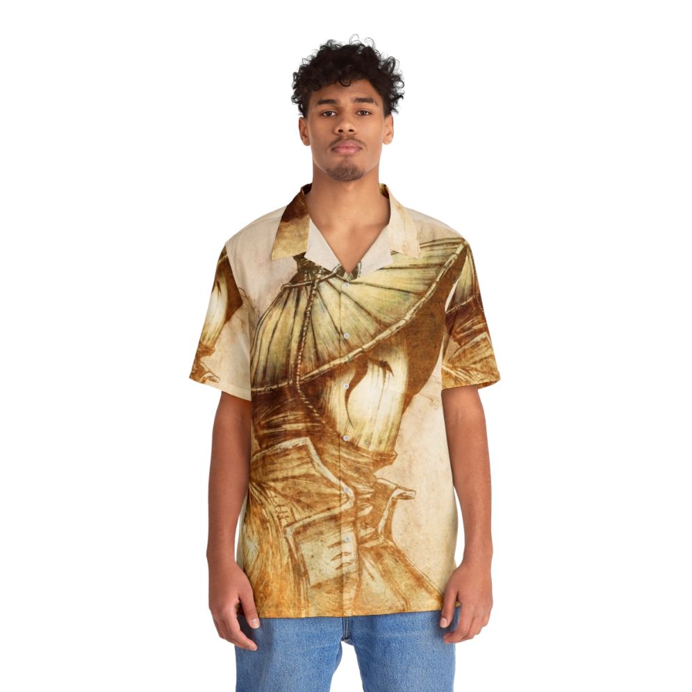 Weathered Samurai-Inspired Hawaiian Shirt - People Front