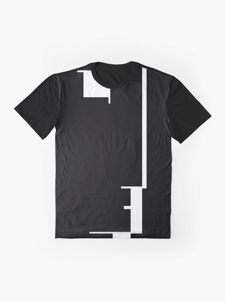 Graphic t-shirt featuring a modernist Bauhaus design with a black and white profile of a man's face, representing the Bauhaus movement's focus on gestalt and constructivism. - Flat lay