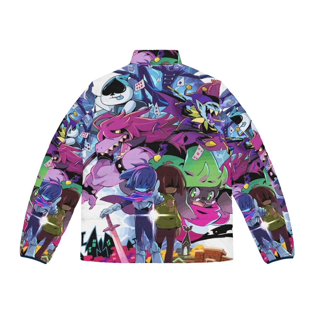 Deltarune Adventure Puffer Jacket with Kris, Susie, and Ralsei graphic - Back