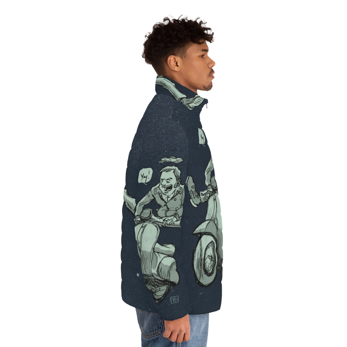 Vintage-inspired puffer jacket with a mod-style design, perfect for the scooterist subculture - men side right