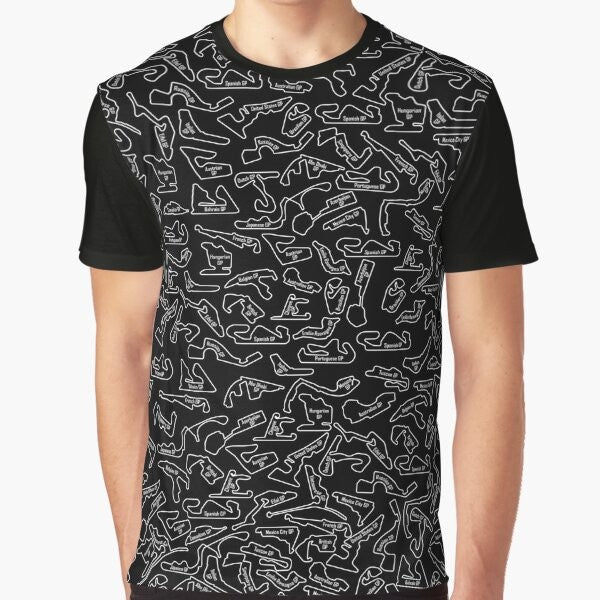 Formula 1 racing circuits pattern graphic t-shirt