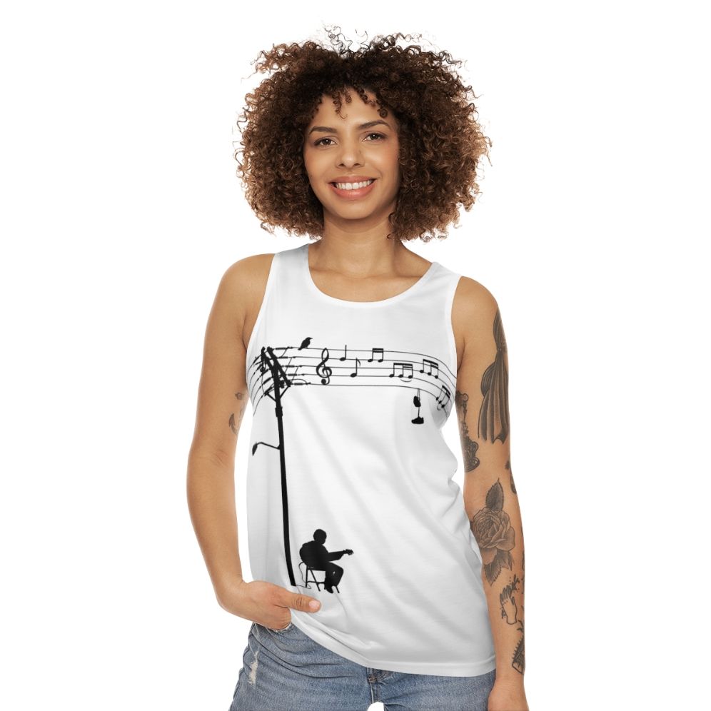 Retro unisex tank top with a funky music-inspired design - women